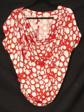 Handmade Red & White Draped Cowl Neck Blouse - P2P 23.5"